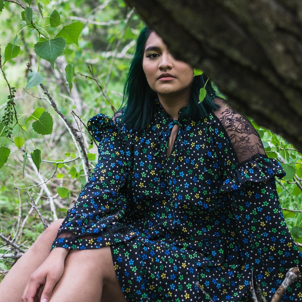 Collusion Lace Insert Smock Dress in Ditsy Floral